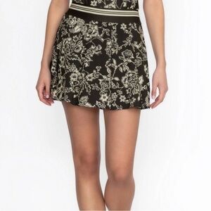 Johnny Was Black and Cream Floral Mini Skirt